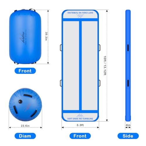 10FT Inflatable Gymnastics Tumbling Mat with 39.3 x 23.6 in Air Roller