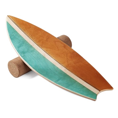 Balance Board Indoor Surfboard Surf Style Home Fitness with Wheel for Exercise, Athletic Training and Board Sports - Fun Workout Equipment For Balance, Stability and Improving Core Strength - color: baby blue