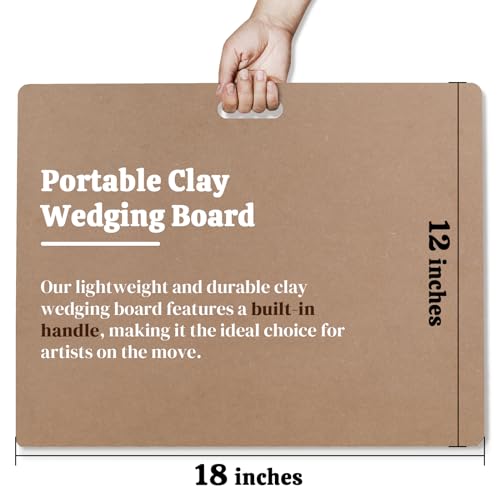 Calpalmy Clay Wedging Board with Convenient Built-in Handle - 12 x 18" Portable Clay Board for Ceramics, Clay Crafts, and Pottery - Sturdy 9mm Thickness MDF Tote Board for Clay Art Enthusiasts - size: 18"x12" (9mm thick)