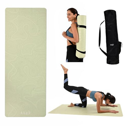 Yoga Mat Thick 5mm – Non Slip Exercise Mat Workout Surface, PU Natural Rubber Grip, Extra Large 183x68 cm Wide Design, Pilates Fitness Training, Includes Strap & Carry Bag - color: LIGHT MINT