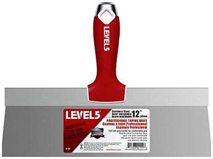 LEVEL5 Drywall Finishing Hand Tool Kit | 5, 6 Inch Joint Knives, 10, 12 Inch Taping Knives, 14 Inch Mud Pan | Stainless Steel Blades, Soft Grip Handles | Sheetrock Gyprock Plasterboard | 5-600