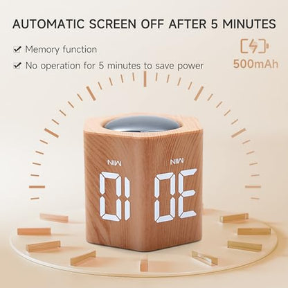 Productivity Cube Timer, 1/5/10/30/60 Min Presets, Wood Grain Finish | Gravity sensor, mute and vibration modes; ADHD-friendly desk timer for work, study, kitchen and back to school - color: Wood Grain