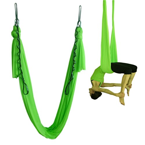 Aerial Yoga Hammock 5.5 Yards Yoga Swing Pilates Silk Home Gym Fitness Include hardware,Daisy Chain, Pose Guide - color: Green
