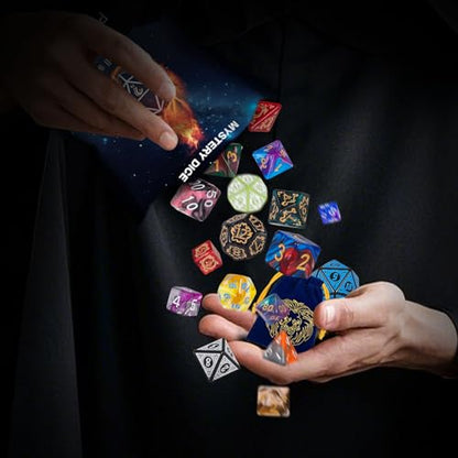 QMAY Mystery Dice Set – 42 Pcs Acrylic Polyhedral Dice + 6 Pcs Velvet Bag - style: 6 bags Mystery Dice
