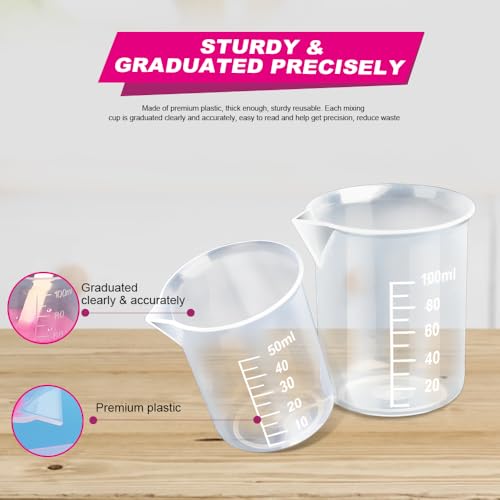LEOBRO 36 PCS Resin Mixing Cups, 12PCS 100ML Plastic Measuring Cups for Resin, 24PCS 50ML Paint Mixing Cups, Plastic Beakers, Liquid Measuring Cups