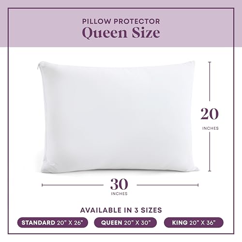 CirclesHome Pillow Protectors 2 Pack Queen Zippered - 100% Cotton Breathable Pillowcases - Protects Pillows from Dirt, Dust and Debri (Queen- Set of 2 - 20x30) - color: 1 - White, size: Queen (20 x 30 inches) - Set of 2