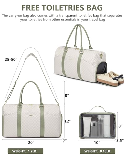 Women Weekender Travel Duffle Bag: Travel Duffel Overnight Bags with Shoe Compartment Large Carry on Tote with Toiletry Bag Weekend Traveling Yoga Gym Hospital Bag for Women with Wet Pocket - color: 13-Beige Green, size: Large