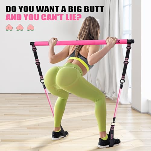 KUTIZE Pilates Bar Kit with Resistance Bands, Pilates Equipment, Multifunctional Pilates Bar for Women & Men, Pilates kit for Hip, Back, Arm, Full-Body Workouts, Home Gym Strength Training Equipment - style: Pink