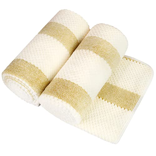 JML Microfiber Towels, 2 Pack, 30" x 60", Waffle Stripe Light Brown | Hanging Hook, Lint Free, Oversized, Soft, Super Absorbent, Fast Drying, Use for Sports, Fitness, Yoga - color: Waffle Stripe Light Brown, size: 30 in x 60 in