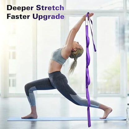 Stretching Strap with 10 Loops Non-Elastic Yoga Strap for Physical Therapy Pilates Dance Gymnastics Stretch Band for Daily Flexibility Routine at Home Gym Travel Includes Exercise Guide