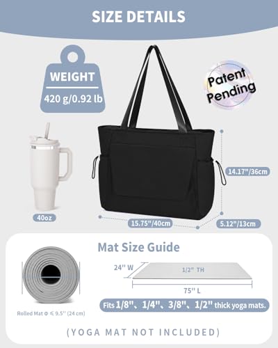 sportsnew Yoga Mat Bag Waterproof Tote Gym Bag Mat Carrier W/Wet Pocket | hook-and-loop mat holder 5s quick access, 40oz handled bottle pocket, wet bag, lightweight waterproof, drawstring pockets,19L - color: Deep Black