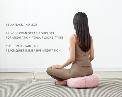 Meditation Cushion, Comfortable Meditation Pillow with Peacock Feather Jacquard Cover. Buckwheat Hull Filled Zafu Floor Pillow 16 * 16 * 5 in - color: Pink