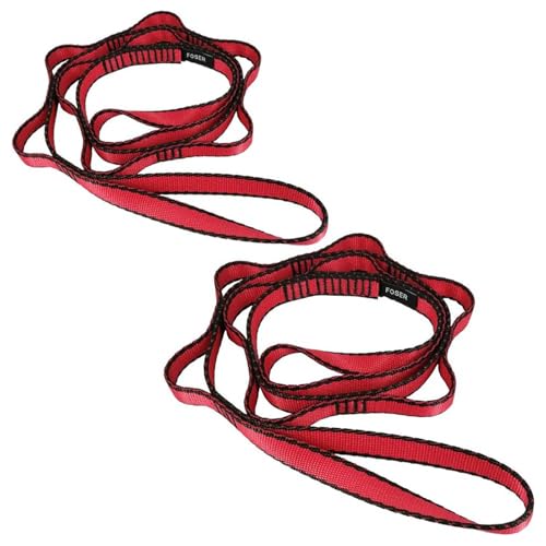 FOSER 2pcs Daisy Chains, Yoga Hammock Extension Strap, Adjustable Nylon Strap Fitness Pilates and Exercise Extend Strap - color: RED