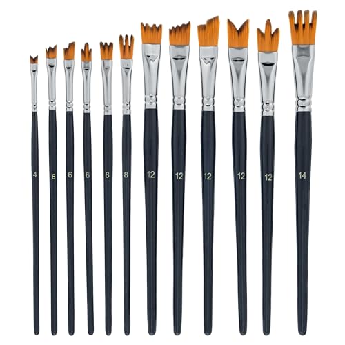 U.S. Art Supply 12 Piece Special Effects Artist Paint Brush Set - Professional Taklon Synthetic FX Brushes, Ribbon, Muti-Liner, Angular - Create Grass, Hair, Fur - Watercolor, Acrylic, Gouache, Oil