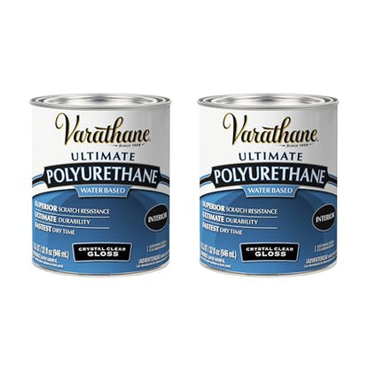 Varathane Water-Based Ultimate Gloss Polyurethane | Water-Based, Crystal Clear Interior Wood Protection, Fast Dry Time, Scratch Resistance, Covers Up to 125 Sq Ft, Quart - color: Gloss, size: 1 Quart (Pack of 2)