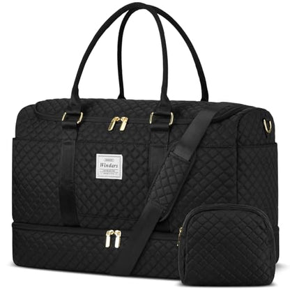 WINDARS Travel Duffle Bag, Weekender Bags for Women with Shoe Compartment, Overnight Bag with Toiletry Bag, Carry On Duffel Bags For Airplanes, Yoga Gym Duffel Bag, Black - color: Black