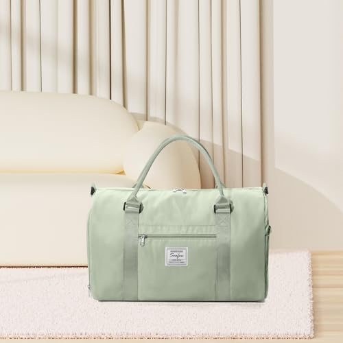 Gym Bag Womens Mens with Shoes Compartment and Wet Pocket Travel Duffel Bags for Women for Plane Sport Gym Tote Bags Swimming Yoga Small Waterproof Weekend Overnight Carry on Bag Hospital Holdalls - color: A15-Grass Green