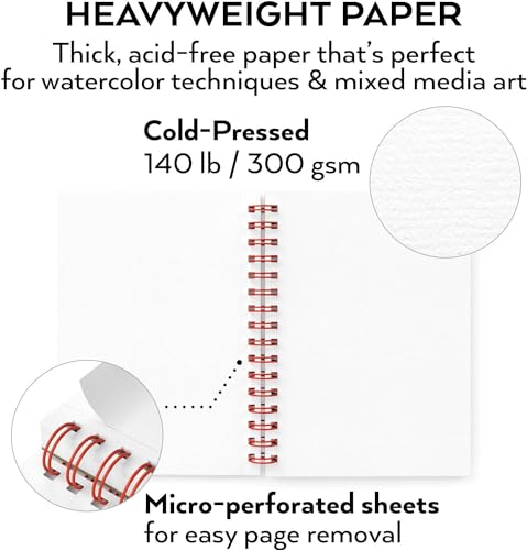ARTEZA Watercolor Paper, Pack of 3, 30 Sheets Each, 5.5x8.5 Inches Watercolor Pad, 140lb/300gsm, Cold Press, Acid Free Art Paper - color: White