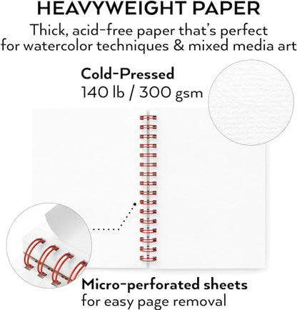 ARTEZA Watercolor Paper, Pack of 3, 30 Sheets Each, 5.5x8.5 Inches Watercolor Pad, 140lb/300gsm, Cold Press, Acid Free Art Paper - color: White