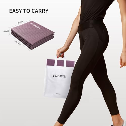 PROIRON Foldable Yoga Mat 0.24"/0.16" for Home Workout & Travel, Non Slip Travel Yoga Mats with Carry Bag, Packable Yoga Mat for Home Gym, Pilates, Fitness,Stretching - color: (0.16" PVC) Claret