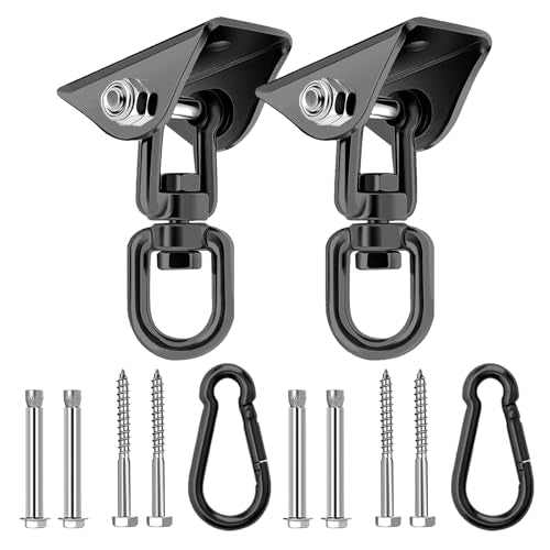 Heavy Duty Hammock Hanging Kit, 360° Rotating 1200 lb Swing Hangers for Hammock Chair Stand, Seat, Porch Swing, Yoga, Tree, Ceiling Mount, Indoor Outdoor Hanging Hardware Black | Pack of 2 - color: Black | Pack of 2