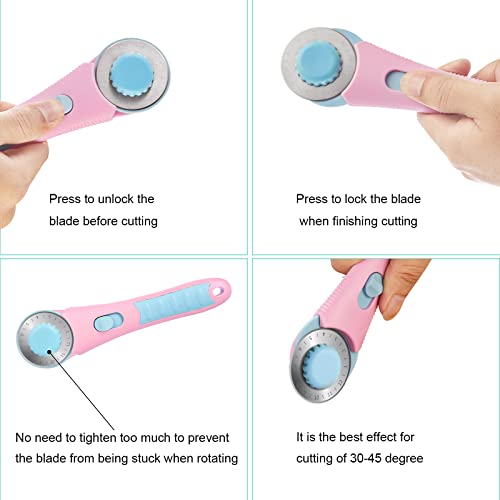 Rotary Cutter with 5pcs 45mm Rotary Blade, Bearing Design Rolling Cutter with Safety Lock for Fabric Sewing Quilting Cloth Leather Paper and Arts & Crafts(Pink) - color: Pink with Bearing, size: 45mm