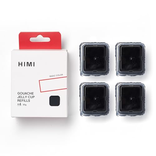 HIMI Gouache Paint Jelly Cup Refill, 4 Pack 30g, Single Color Paint for Artists & Hobby Painters, Unique Design In Jelly Cup Rich Pigment, Non Fading Art Supplies for Canvas and Paper Painting(BLACK) - color: BLACK