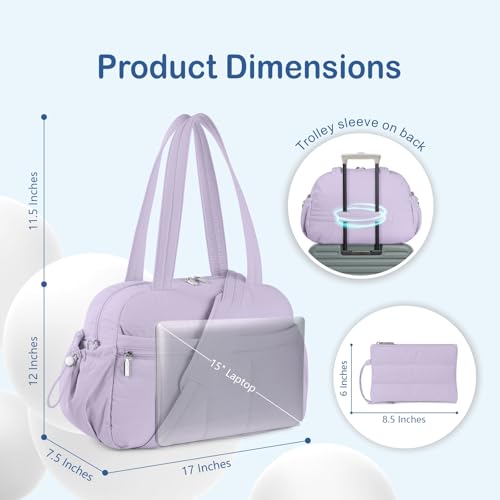 TOPDesign Travel Duffel Bag for Women, Puffer Gym Bag Sports Tote with Wet Pocket, Carry On Weekender with Luggage Sleeve (Light Purple) - color: Light Purple
