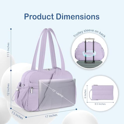 TOPDesign Travel Duffel Bag for Women, Puffer Gym Bag Sports Tote with Wet Pocket, Carry On Weekender with Luggage Sleeve (Light Purple) - color: Light Purple