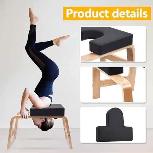 Yoga Headstand Bench PU Pad Headstand Trainer Max Load 300lbs | Yoga Headstand Bench Stress Relief Balance Trainer Supports with Wood Frame and Pu Pad Body Shaping Practice - color: Black
