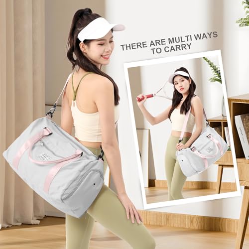 Gym Bag Womens with Shoes Compartment Travel Duffel Bag Grey Pink - color: B12-Grey&Pink+Toiletry Bag