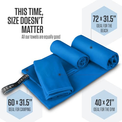 VENTURE 4TH Quick Dry Microfiber Towel for Camping & Gym - Blue Large - color: Blue, size: 60.00" x 31.50"