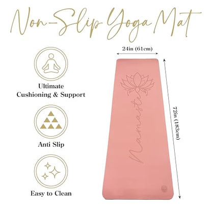 Non Slip TPE Yoga Mat 6mm Thick with Carrying Strap, Lightweight Exercise Mat for Home Workout, Pilates & Fitness, Comfort Cushion Workout Mat