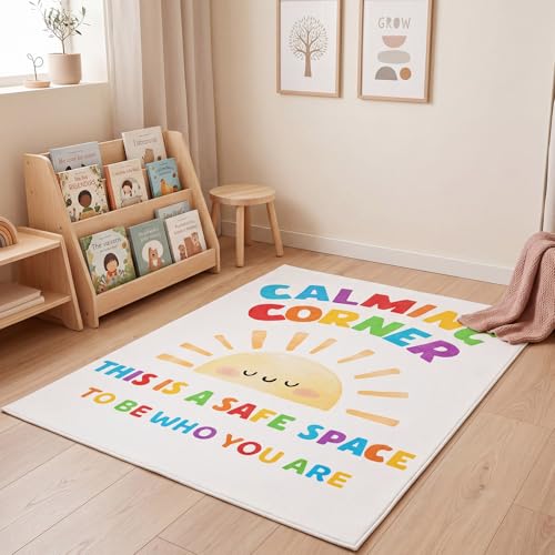 3 x 4 ft Calming Corner Rug, Sunshine Classroom Rug, Rainbow - color: Rainbow, size: 3' x 4', style: Sun