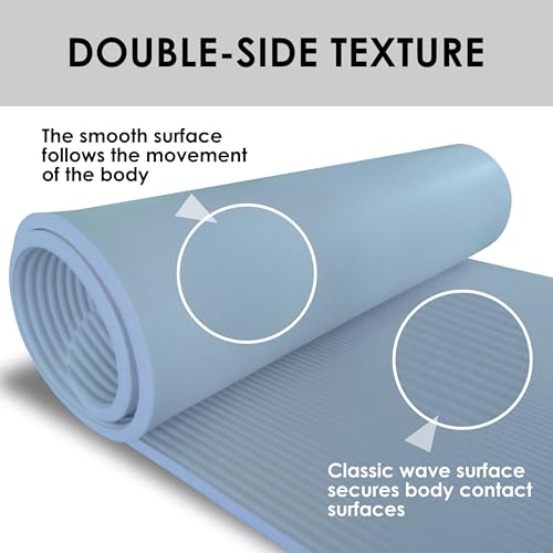 YAMAZEN 72"X24" Extra Thickness Yoga Workout Mat for Home Gym Exercise | All Purpose Mat with Strap | 10mm(2/5") / 15mm(3/5") Thickness - color: Ice Blue