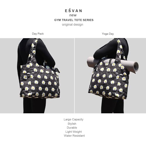 ESVAN Yoga Tote Bag Mat bag Women Shoulder Bags Carryall Tote for Travel Office Workout Gym Nurse Beach - color: Canvas Black Flower