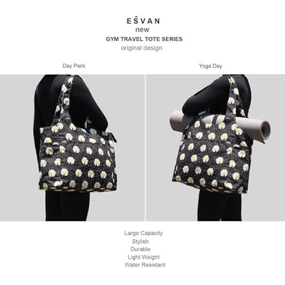 ESVAN Yoga Tote Bag Mat bag Women Shoulder Bags Carryall Tote for Travel Office Workout Gym Nurse Beach - color: Canvas Black Flower