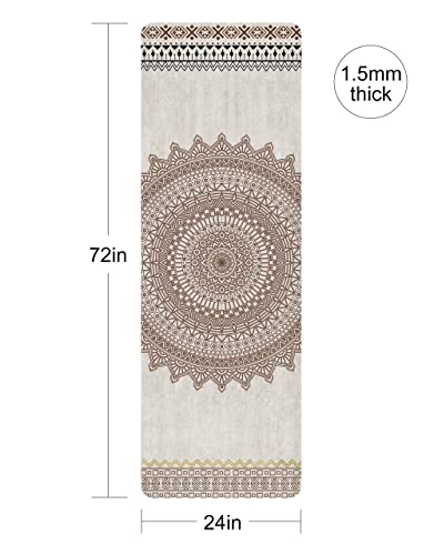 nuveti Printed Travel Yoga Mat 1/16 Inch Thick Non Slip Fitness Workout Mat | with Carrying Bag, Foldable Lightweight Suede & Natural Rubber Yoga Mat for Yoga Pilates and Fitness 72" L x 24" W x 1.5mm - color: YanHuaYu