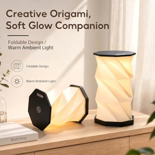 Portable Foldable Table Lamp, Japanese Gift, Paper Lantern Lights | Touch Control Dimmable Lamp with 3 Adjustable Heights, Rechargeable Warm Light, Travel Gifts for Women Men Couples (Black) - color: Black