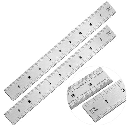 EBOOT 2 Pcs Stainless Steel Ruler Machinist Engineer Ruler with Markings 1/8, 1/16, 1/32, 1/64 Inch for Engineering, School, Office, Architect, and Drawing (10 Inch) - size: 10 Inch