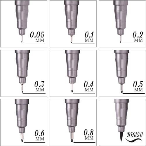 YUANCHENG Precision Micro-Line Pens, Set of 9 Black Micron Fineliner Ink Pens, Waterproof Archival Ink, Multiliner, Sketching, Anime, Artist Illustration, Technical Drawing，Art Watercolor