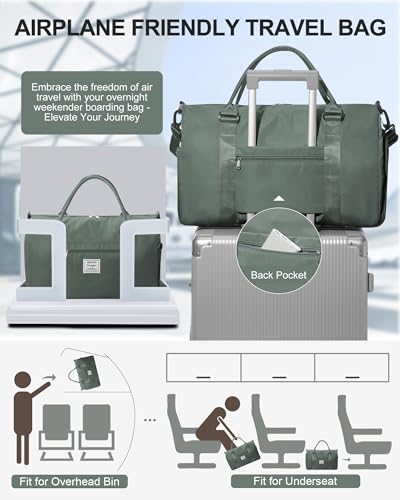 Gym Bag Womens Mens with Shoes Compartment Travel Duffel Bag for Women for Plane Sport Gym Tote Bags Swimming Yoga Weekend Overnight Carry on Bag Hospital Holdalls 4Pcs Set Dark Green - color: P2-Dark Green