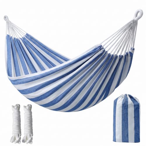 Canvas Hammock 122" Long X 59" Wide 2 Person Hammock 440 pounds Maximum Weight Applicable Scenes in Courtyard Autumn, Indoor Hanging Chairs, Beach Leisure (Blue White, Full) - color: Blue White, size: Full