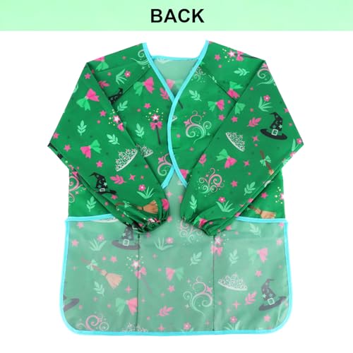 Kids Art Smocks Wicked Themed Painting Aprons for Children Waterproof Artist Smock with Long Sleeve and 3 Pockets for Age 3-8 Years (Green) - color: Witch (Green)