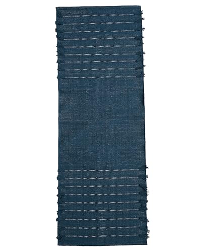 Indian Handmade 100% Organic Cotton Yoga Mat, Hand Woven Rug, Yoga Mat For Everyday Fitness at Home Comfortable Foldable Long Mat - color: Blue