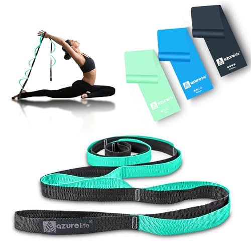 A AZURELIFE Flat Resistance Band Set (3 Pieces Total) Exercise Bands and Premium Durable Stretch Strap with Loops