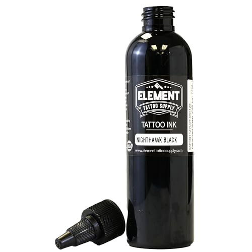 Element Tattoo Supply Black Tattoo Ink 4oz Bottle | Professional Black Ink | USA made formula, smooth reliable flow, deep bold saturation, ideal for lining and shading, trusted by professional artists - size: 4oz