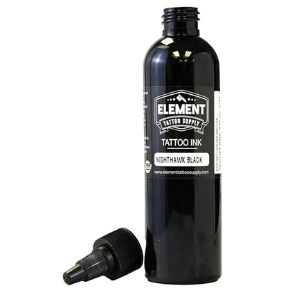 Element Tattoo Supply Black Tattoo Ink 4oz Bottle | Professional Black Ink | USA made formula, smooth reliable flow, deep bold saturation, ideal for lining and shading, trusted by professional artists - size: 4oz