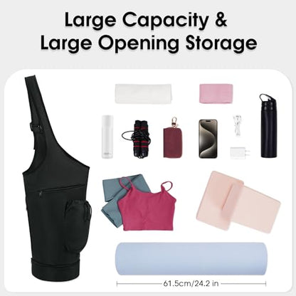sportsnew Yoga Mat Bag, Large Opening Long Tote Yoga Mat Carrier Holder Bag with Waterproof Wet Pocket and Drawstring Water Bottle Pocket, Adjustable Shoulder Strap Storage Bag, patent pending - color: Black