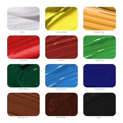 MyArtscape Heavy Body Acrylic Paint Set - 12 x 12ml Acrylic Paint | Rich pigment heavy body acrylic paint for canvas wood fabric with smooth blending and high opacity